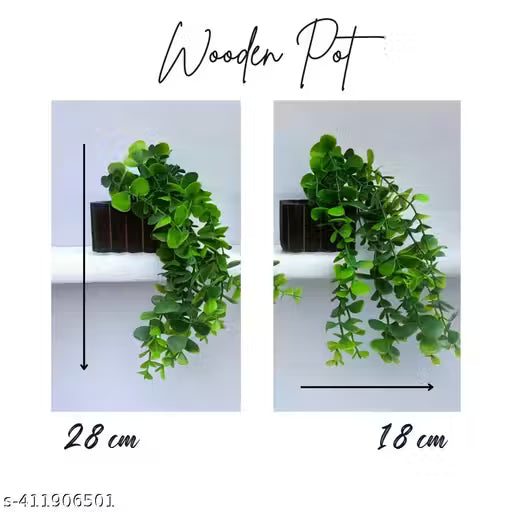 Ryme Pack Of 3 Falling Artificial Plants With Wooden Pot