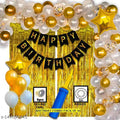 Happy Birthday Decoration-1 BANNER 2 STAR GOLD 30 BALLOON GOLD BLACK SILVER 1 ARCH 1 GLUE 1 RIBBON 1 PUMP