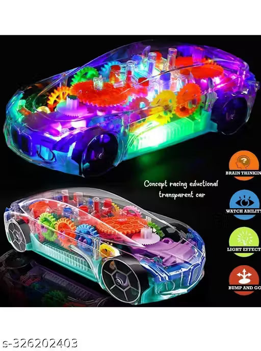 3D Transparent Car with 360 Degree Rotation Gear Simulation Mechanical Car With Light & Sound