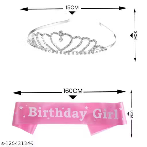 Birthday Sash & Crown Tiara Set - Birthday Girl Pink Satin Sash Ribbon and Diamond Studded Crown/Tiara Sash Birthday Gift for Girls Women