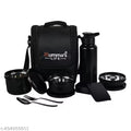 Mumma's LIFE Lunch Box with Steel Cutlery, 3 Microwave Safe Inner Steel Containers (250ml, 400ml, 600ml) Plastic Chutney Dabba 130ml, Steel Bottle 750ml with Insulated Bag, Office Tiffin, Black