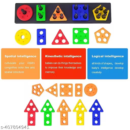 Strobine® Smart Activity Fun and Learning Geometrics, Sorter, Color Choose Stacking Block Game for Kids (Geometric Board)