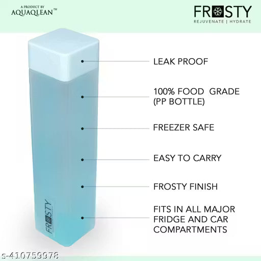 AQUA Frosty Plastic Food Grade Fridge Square Water Bottle Gift Set(6 pieces, 1L,Assorted) | 950 milliliter