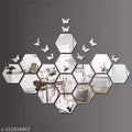 Hexagon 14 With 10 Butterflies Silver (12 cm x 10 cm Each Piece ), Mirror Stickers for Wall, Acrylic Mirror Wall Decor Sticker, Wall Mirror Stickers, Acrylic Stickers, Wall Stickers for Hall Room, Bed Room, Kitchen