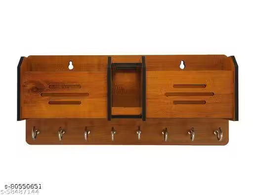Visu Crafts Wooden Key And Mobile Holder Alphabet N Wood Key Holder (6 Hooks, Brown)