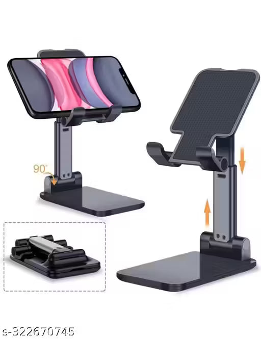 Mobile Phone Holder, Adjustable, Foldable, Anti-Skid, Wide Compatibility (Black) Tabletop