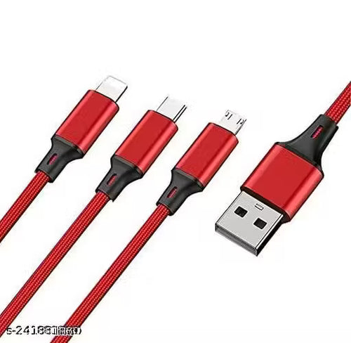 3.0A Fast Charger Cord, Multiple Charging Cable 4Ft/1.2m 3-in-1 USB Charge Cord with Phone/Type C/Micro USB for All Android and iOS Smartphones (Multicolor) (Pack of 1)
