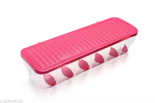 6-in-1 Masala Box for Kitchen, Airtight BPA-Free Plastic 6 Section Storage Container with 6 Spoons, 1800 ml Transparent Pickle Box for Spices, Dry Fruits, Snack (Pack of 1) (pink)