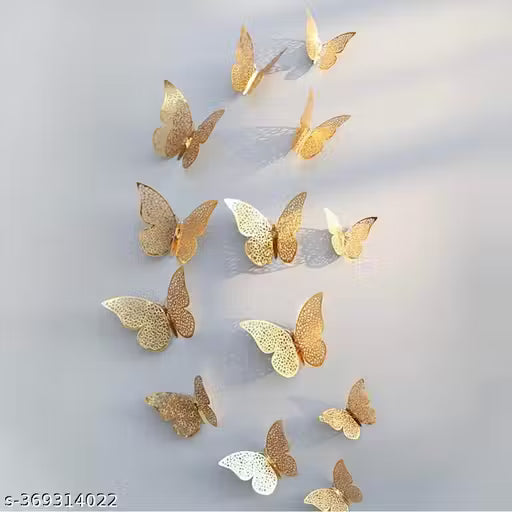 12pcs 3D Paper Gold Butterfly Decoration Items for Wall, Room, Bedroom, Living Room Decor, Golden Butterfly,