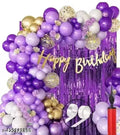Golden Purple Balloon Happy Birthday Banner Decoration Kit With Pump (Set of 48)