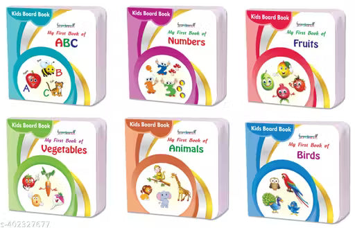 Board Book For Kids Early Learning Toys Children Baby board Books Set For 1 Year Old to 6 Year Old , Set of 6 Books - Alphabets, Numbers,Fruits,vegetables. Best Board Books For Toddlers.