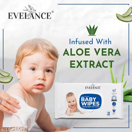 EVELANCE Ultra-Gentle Baby Wet Wipes Without Lid | Enriched with Aloe Vera | Paraben-Free | 72 Wipes per Pack (Pack of 12, Total 864 Wipes)