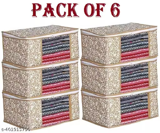 SwayZone Non Woven Saree Cover Storage Bags for Clothes with Premium Quality Combo Offer Saree Organizer for Wardrobe/Organizers for Clothes/Organizers for Wardrobe (Pack Of 6)