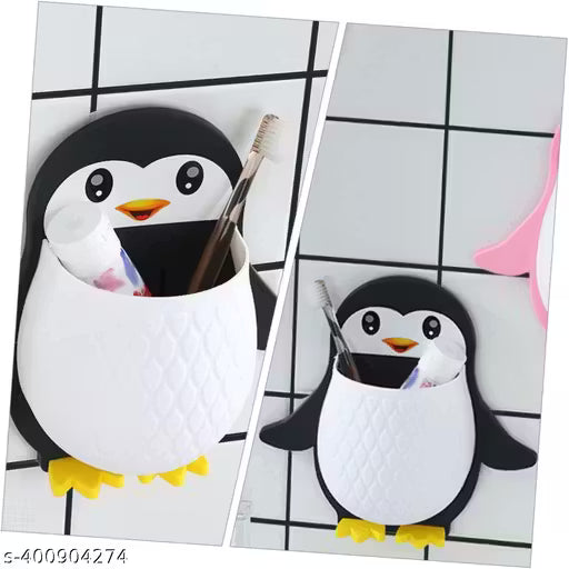 Pack of 2 Penguin Remote Holder Wall Toothbrush, Cellphone, Penguin Storage Box, Adhesive Wall Shelf Wall Nightstand | Toothbrush Holder | No Drilling for Holder Wall Toothbrush