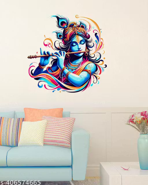 RNG GRAPHICS Pvc Vinyl Little Krishna Wall Sticker,Krishna Wall Sticker,Wall Stickers Krishna,Wall Stickers for Living Room,Multicolor,58 cm x 58 cm,Pack of 1