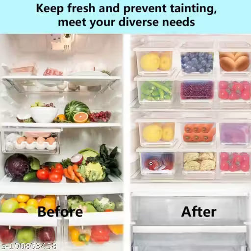 4 PCS Food Storage Container Fridge Box for Fish, Meat, Fruits (1500ML) Storage Basket (Pack of 4)