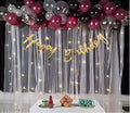White Net Curtain Decoration With Burgandy Balloons, Led Light For Birthday Decoration, Backdrop Items, Party Items