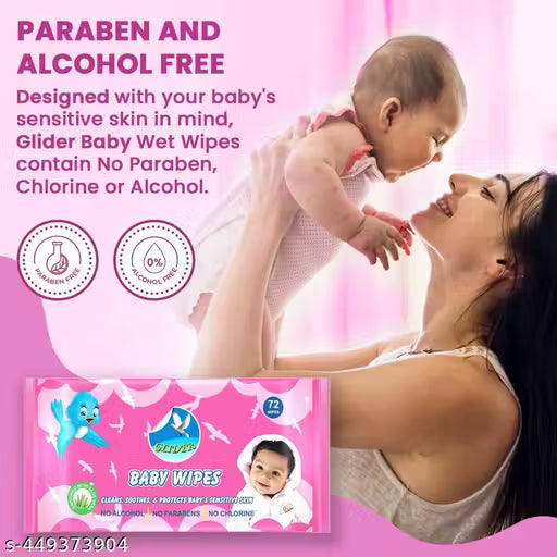 GLIDER Baby Wipes with Aloe Vera,Vitamin E & Mild Fragrance ( Pack of 3 (216 Wipes)