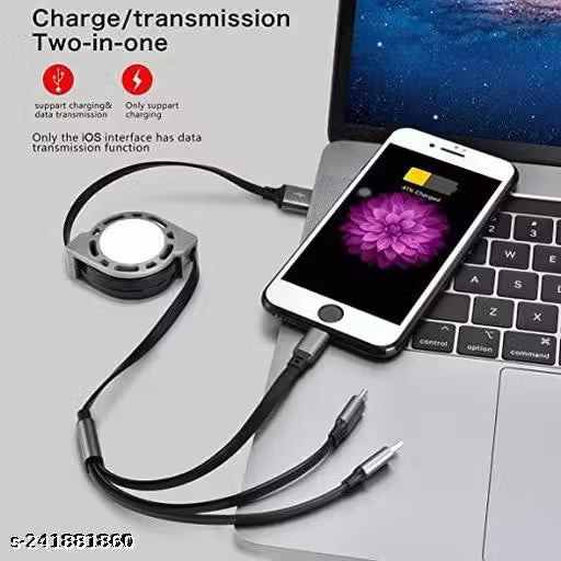 3.0A Fast Charger Cord, Multiple Charging Cable 4Ft/1.2m 3-in-1 USB Charge Cord with Phone/Type C/Micro USB for All Android and iOS Smartphones (Multicolor) (Pack of 1)