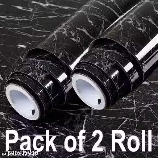 Marble Aluminum Foil Kitchen Stickers Oil-Proof Waterproof Self Adhesive Wallpaper PVC Bathroom Wall Stickers Contact Paper Marble Autumn Black Marble (60CM X 200CM)(PACK OF 2)