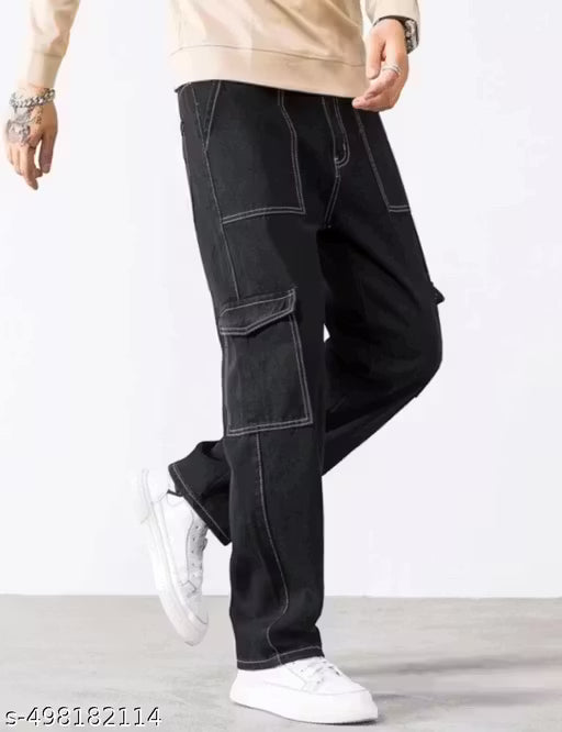 100% COTTON BLACK CARGO PANT JEANS FOR MEN