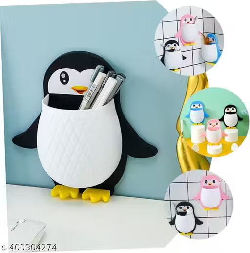 Pack of 2 Penguin Remote Holder Wall Toothbrush, Cellphone, Penguin Storage Box, Adhesive Wall Shelf Wall Nightstand | Toothbrush Holder | No Drilling for Holder Wall Toothbrush