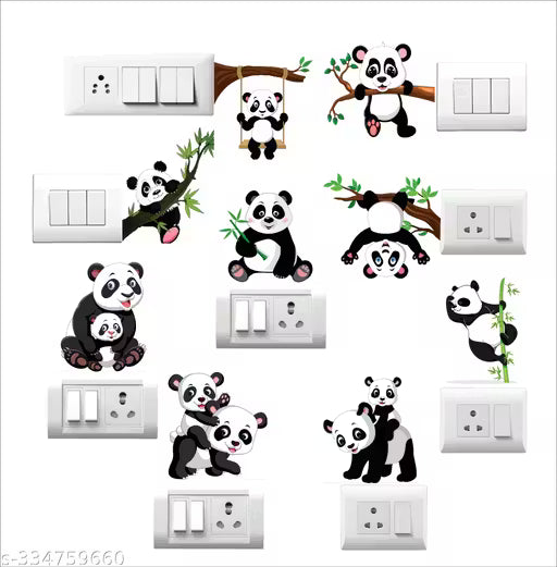 Cute Panda Switch Board Sticker 9 Set