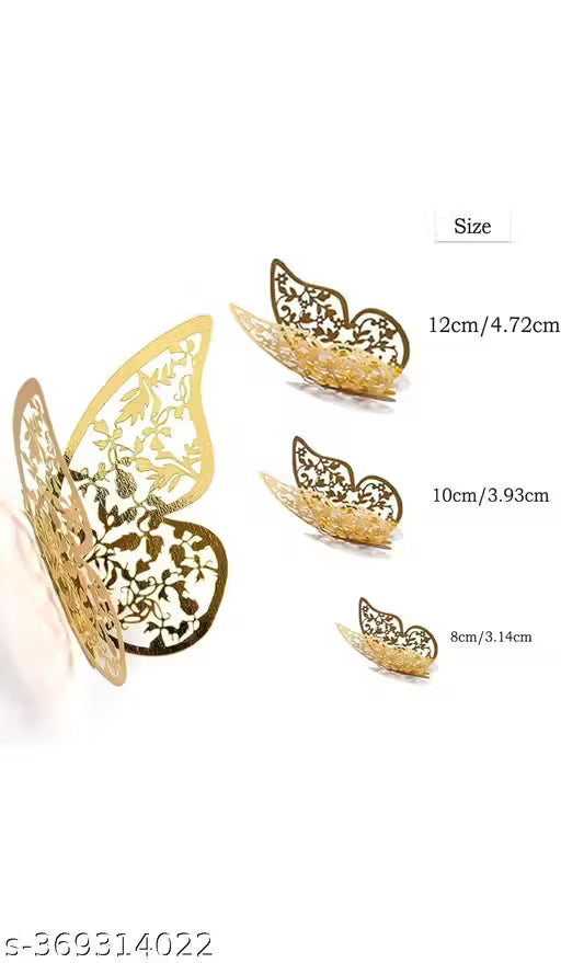12pcs 3D Paper Gold Butterfly Decoration Items for Wall, Room, Bedroom, Living Room Decor, Golden Butterfly,