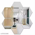 Plouf 7 PCS Silver Hexagon for Decoration Purpose Self Adhesive Wall Mirror Stickers Mirror for Wall Stickers