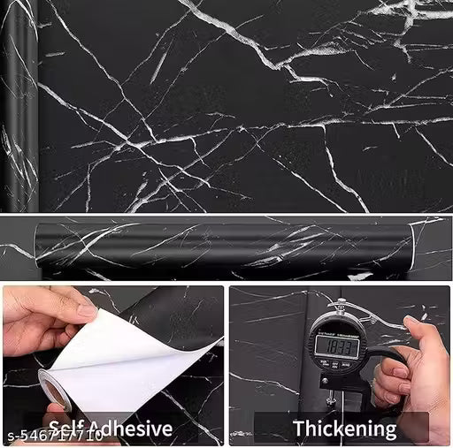 Marble Aluminum Foil Kitchen Stickers Oil-Proof Waterproof Self Adhesive Wallpaper PVC Bathroom Wall Stickers Contact Paper Marble Autumn Black Marble (60CM X 200CM)(PACK OF 2)