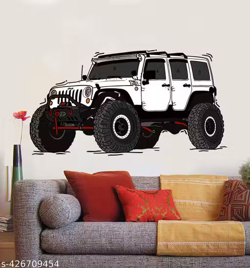 Artistic Decals Car Wall Sticker for Living Room, Bedroom, Kids Room, Big size sticker, 3D sticker, PVC vinyl wall sticker, Mountain jeeps, Racing car